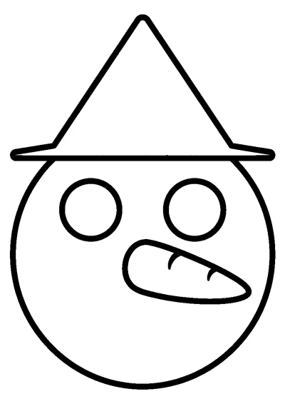 Coloriage d'un masque de sorcière qui sourit avec un chapeau et un nez en carotte.
